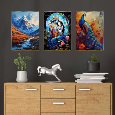 Set of Three Wall Paintings for Wall Dacoration Golden Framed Wall Paintings for Living Room & Bedroom Wall Art for Home Decoration & Office Wall Décor (24x18 inch CH-GD3-1)